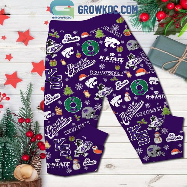 Kansas State Wildcats Merry Christmas Go Wildcats Fleece Pajamas Set