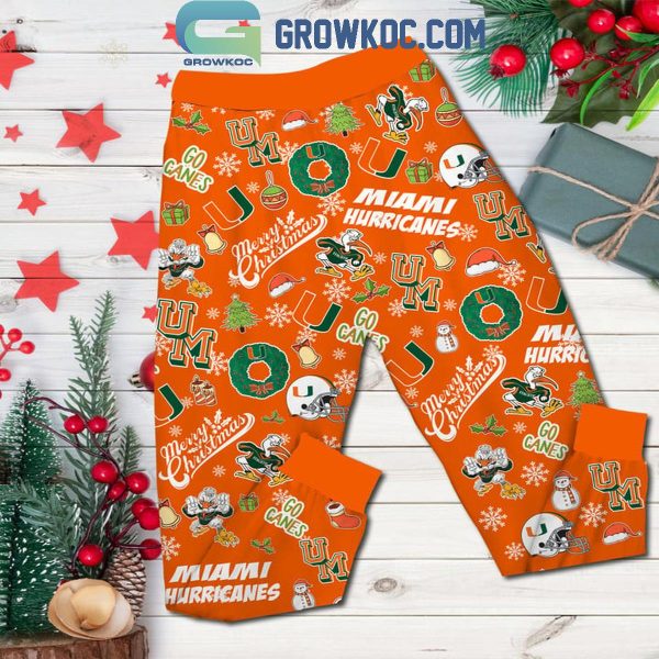 Miami Hurricanes Go Canes Merry Christmas Football Fleece Pajamas Set