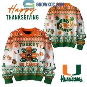 Miami Hurricanes Happy Thanksgiving Turkey Go Canes 2024 Ugly Sweater