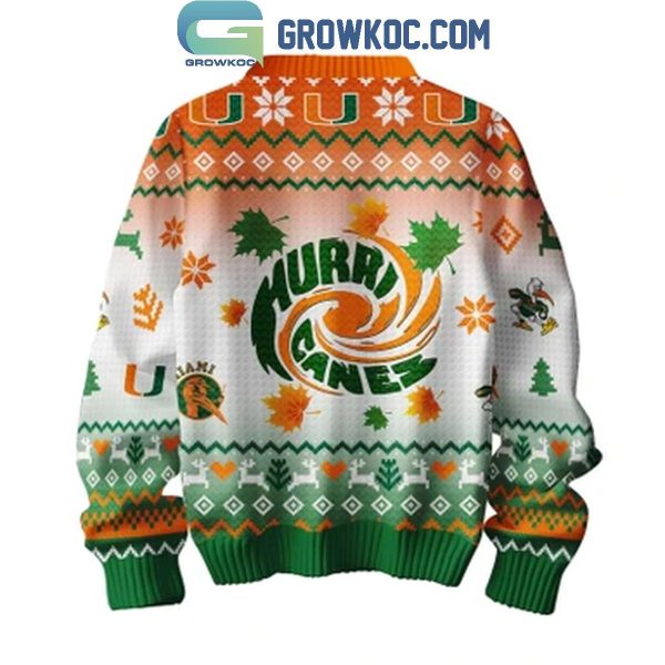 Miami Hurricanes Happy Thanksgiving Turkey Go Canes 2024 Ugly Sweater