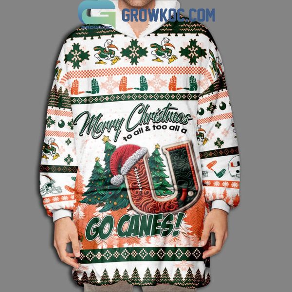 Miami Hurricanes Merry Christmas To All Not Like Us Oodie Hoodie Blanket