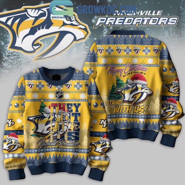 Nashville Predators They Not Like Us Stand With Us Merry Christmas Ugly Sweater