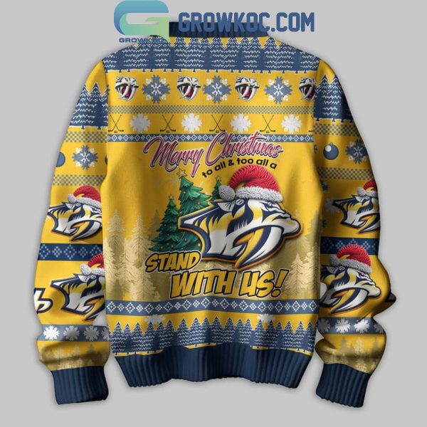 Nashville Predators They Not Like Us Stand With Us Merry Christmas Ugly Sweater