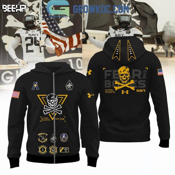 Navy Midshipmen New Jolly Rogers 2024 Fear The Bones Hoodie T-Shirt