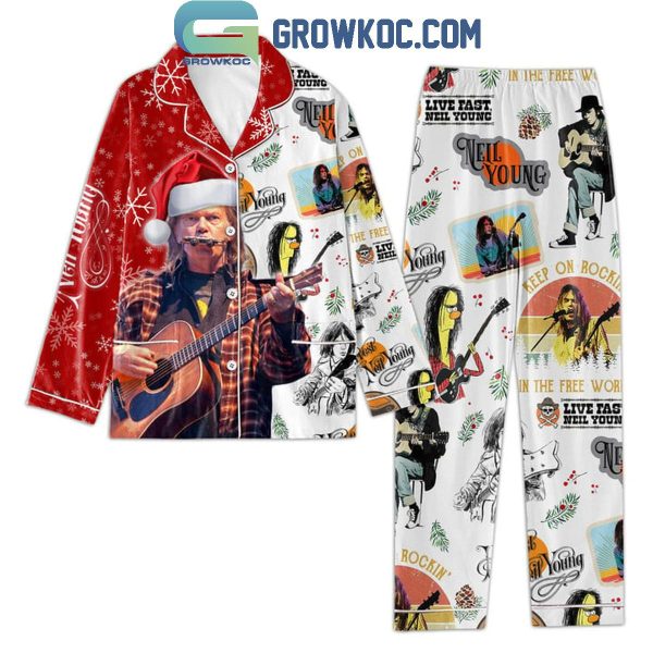 Neil Young Keep On Rockin’ In The Free World Christmas Polyester Pajamas Set