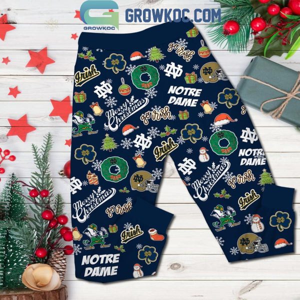 Notre Dame Fighting Irish Merry Christmas And Happy New Year 2025 Fleece Pajamas Set