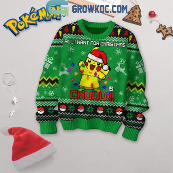 Pokemon All I Want For Christmas Is Pikachu Ugly Sweater