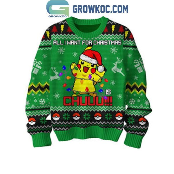 Pokemon All I Want For Christmas Is Pikachu Ugly Sweater