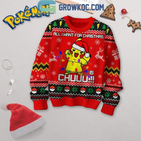 Pokemon All I Want For Christmas Is Pikachu Ugly Sweater