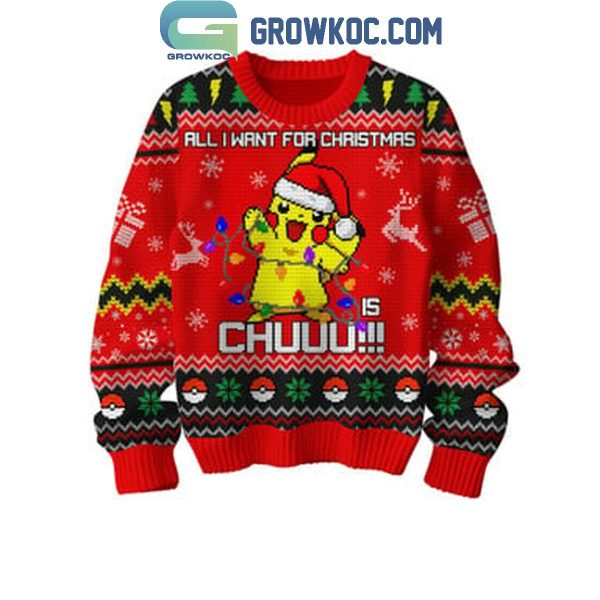 Pokemon All I Want For Christmas Is Pikachu Ugly Sweater