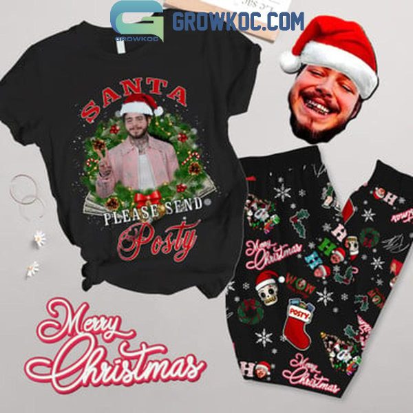 Post Malone Santa Please Send Posty In 2024 Christmas Fleece Pajamas Set