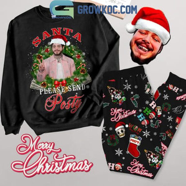 Post Malone Santa Please Send Posty In 2024 Christmas Fleece Pajamas Set