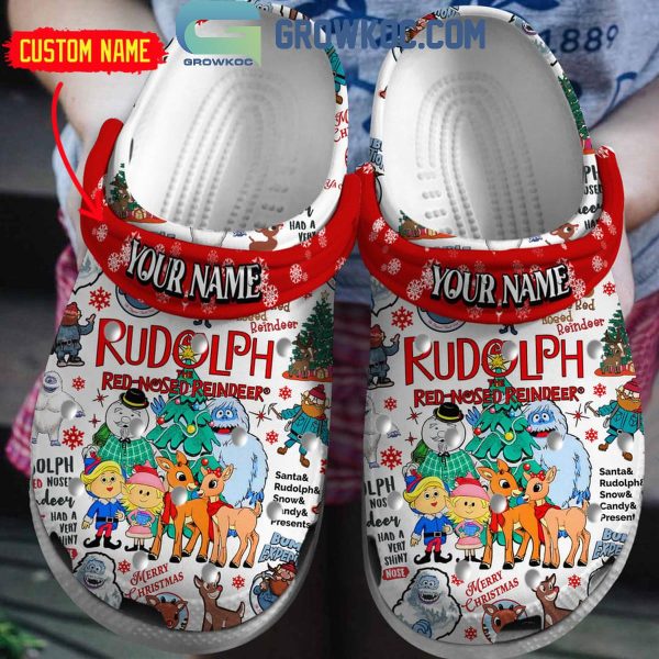 Rudolph Red-Nosed Reindeer Merry Christmas Personalized Crocs Clogs