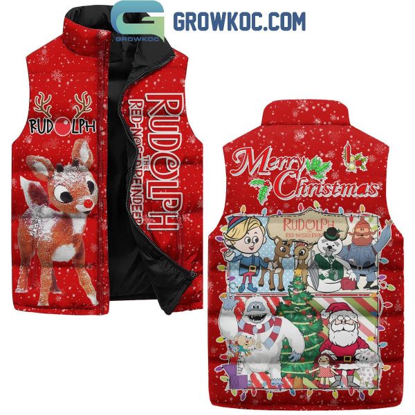 Rudolph The Red-Nosed Reindeer Merry Christmas Sleeveless Puffer Jacket