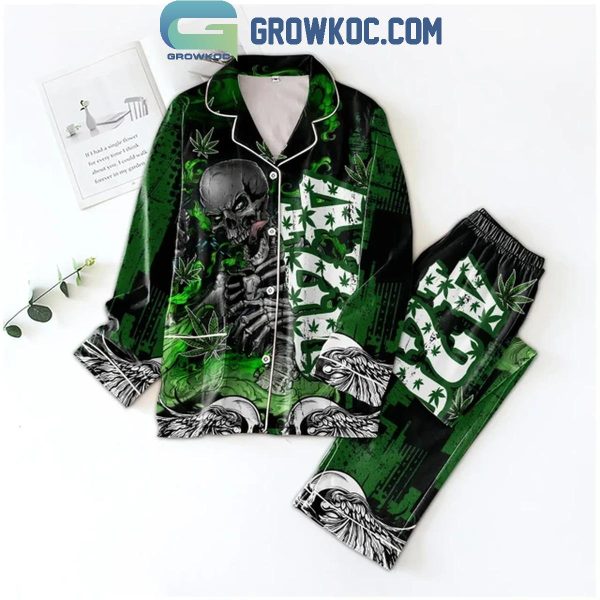 Skull Cannabis 420 True Love Polyester Pajamas Set