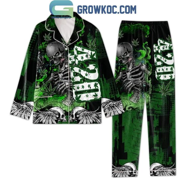 Skull Cannabis 420 True Love Polyester Pajamas Set