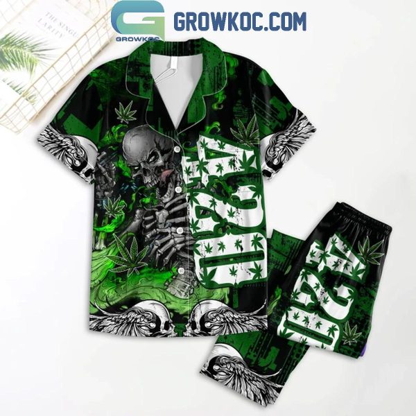 Skull Cannabis 420 True Love Polyester Pajamas Set