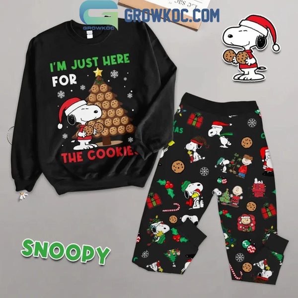 Snoopy Christmas I’m Just Here For The Cookies Fleece Pajamas Set Long Sleeve