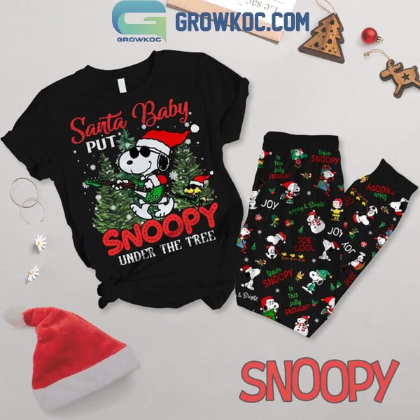 Snoopy Christmas Santa Put Baby Under The Tree Fleece Pajamas Set