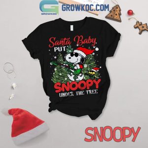 Snoopy Christmas Santa Put Baby Under The Tree Fleece Pajamas Set