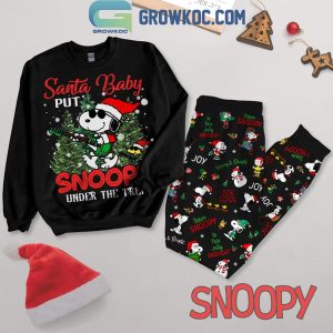 Snoopy Christmas Santa Put Baby Under The Tree Fleece Pajamas Set Long Sleeve