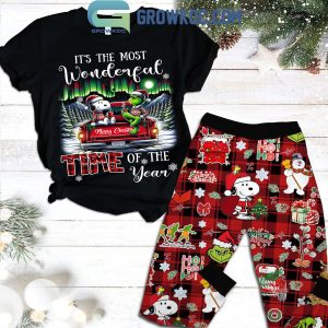 Snoopy Grinch Christmas The Most Wonderful Time Of The Year Fleece Pajamas Set