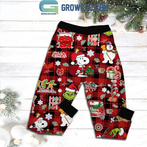 Snoopy Grinch Christmas The Most Wonderful Time Of The Year Fleece Pajamas Set