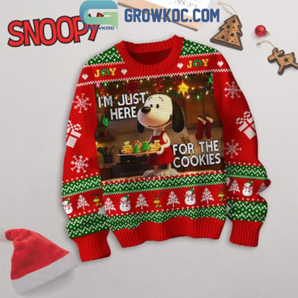 Snoopy I’m Just Here For The Cookies Christmas 2024 Peanuts Ugly Sweater