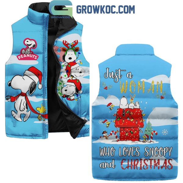 Snoopy Just A Woman Love Christmas 2024 Sleeveless Puffer Jacket