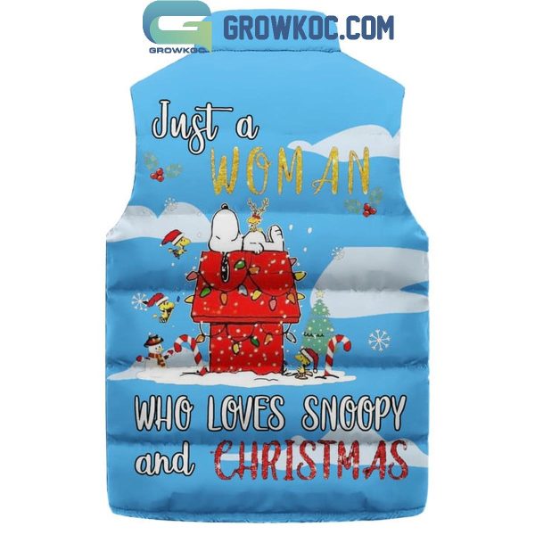 Snoopy Just A Woman Love Christmas 2024 Sleeveless Puffer Jacket