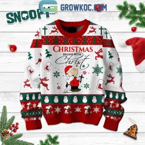 Snoopy Peanuts Christmas Begins With Christ Ugly Sweater