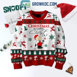 Snoopy Peanuts Christmas Begins With Christ Ugly Sweater