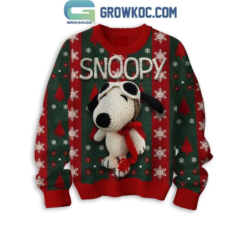Snoopy The Peanuts Pilot Celebrating Christmas Ugly Sweater - Growkoc