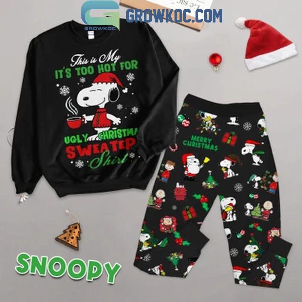 Snoopy This Is My Too Hot For Christmas Fleece Pajamas Set Long Sleeve