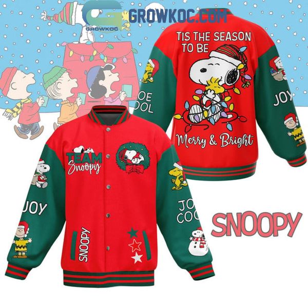 Snoopy Tis The Season To Be Merry And Bright Christmas Baseball Jacket