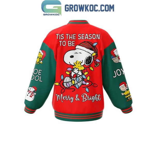 Snoopy Tis The Season To Be Merry And Bright Christmas Baseball Jacket