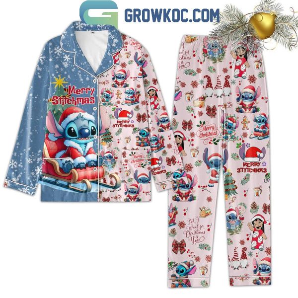 Stitch And Lilo Merry Stitchmas 2024 Christmas Polyester Pajamas Set