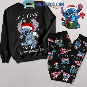 Stitch Christmas It’s Fine I’m Fine Everything’s Fine Fleece Pajamas Set Long Sleeve