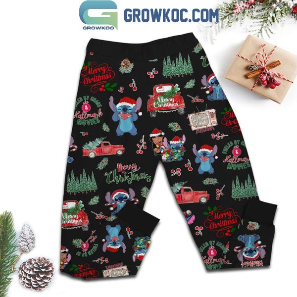 Stitch Christmas This Is My Hallmark 2024 Movie Watching Shirt Fleece Pajamas Set