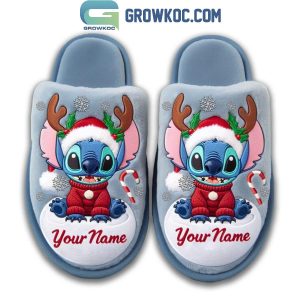 Stitch Merry Christmas Personalized Home Fleece Slippers