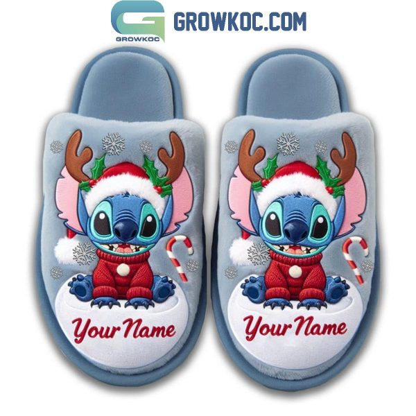 Stitch Merry Christmas Personalized Home Fleece Slippers