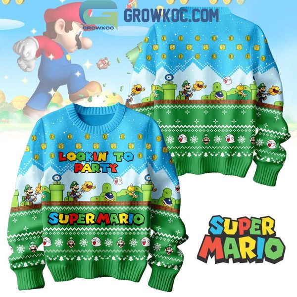 Super Mario 2024 Lookin’ To Party Christmas Blue Version Ugly Sweater