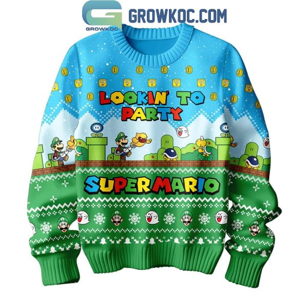 Super Mario 2024 Lookin’ To Party Christmas Blue Version Ugly Sweater