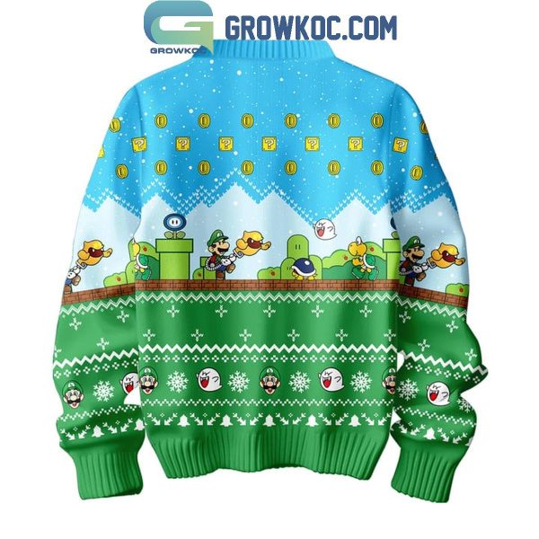 Super Mario 2024 Lookin’ To Party Christmas Blue Version Ugly Sweater