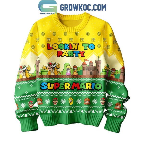 Super Mario 2024 Lookin’ To Party Christmas Ugly Sweater Final Yellow Stage