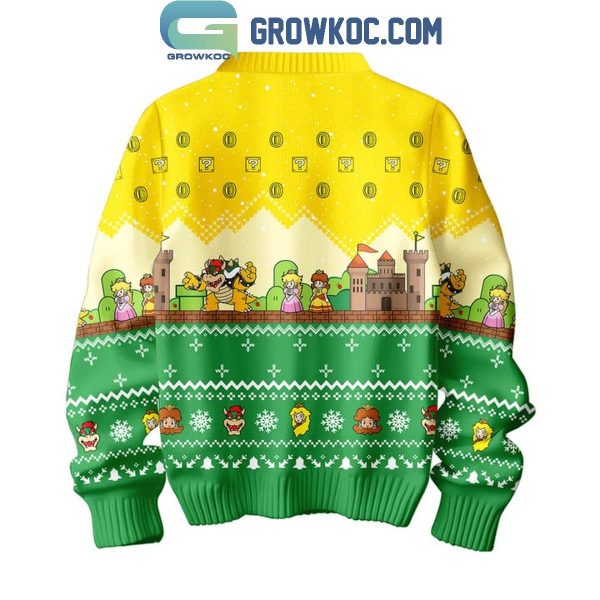 Super Mario 2024 Lookin’ To Party Christmas Ugly Sweater Final Yellow Stage