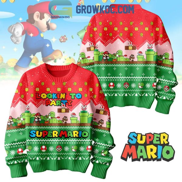 Super Mario 2024 Lookin’ To Party Red Stage Christmas Ugly Sweater