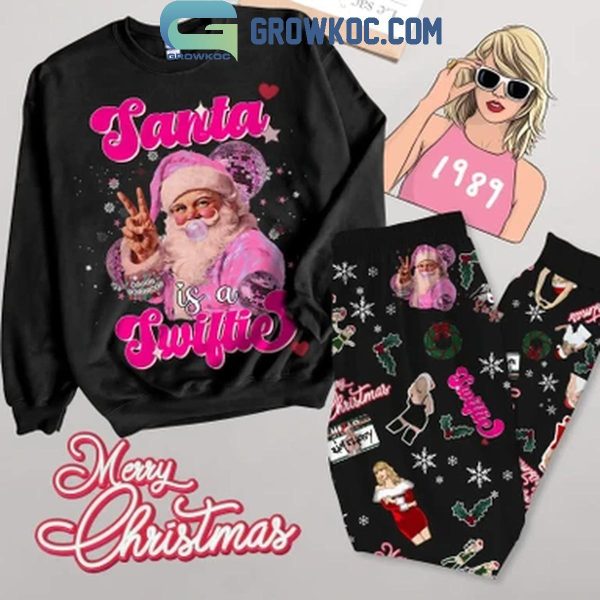 Taylor Swift Christmas Santa Is Swifties 2024 Fleece Pajamas Set Long Sleeve