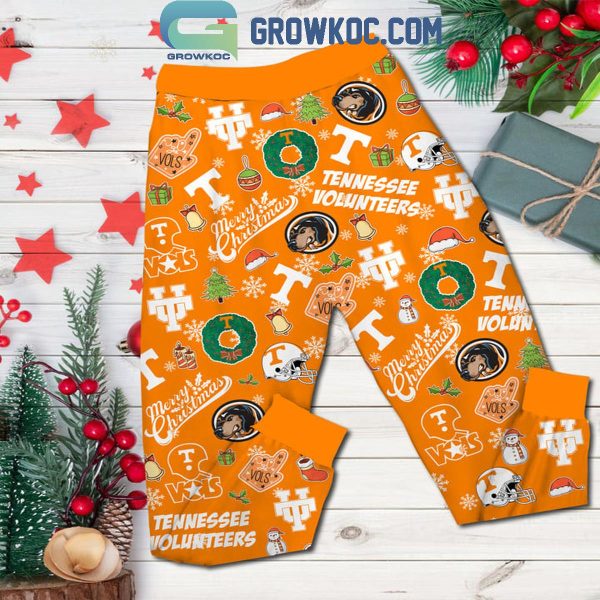 Tennessee Volunteers Go Vols Merry Christmas Football Fleece Pajamas Set