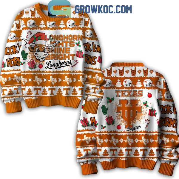 Texas Longhorns Hook ‘Em Horns Longhorns Lights Shine Bright Christmas Ugly Sweater